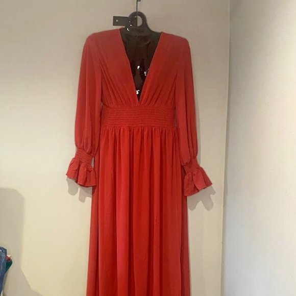 SHEIN Dresses & Skirts - Flounce Sleeve Shirred Waist Wrap Hem Dress